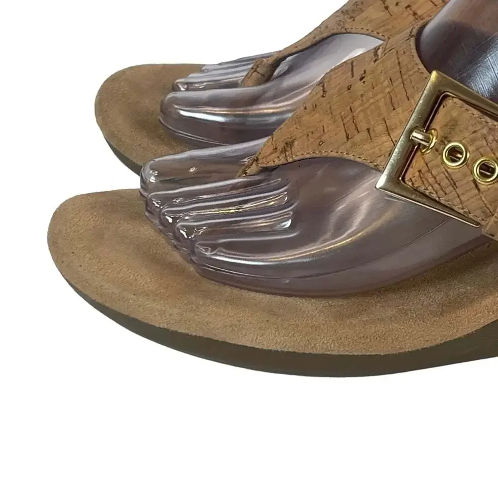 Aerosoles Tan Cork Wedge Sandals Women 10 Flower Thong Slide Comfort Summer